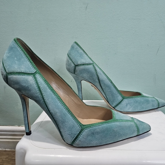 NEW ROGER VIVIER Green Suede Two Tone Leather Pointed Toe Stiletto Heels sz 36 - Picture 3 of 15